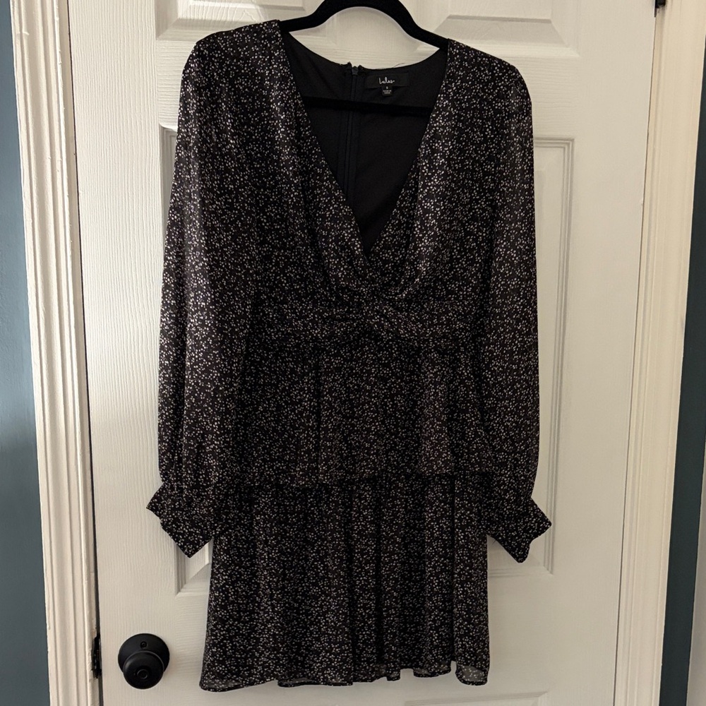 Lulu's Black Floral Long Sleeve Mini Dress